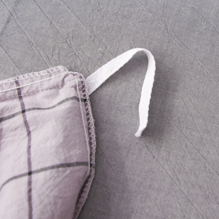 91家纺网 家纺一手货源 找家纺 柠萌家居2019全棉色织水洗棉无印良品四件套床单款格纹-浅紫