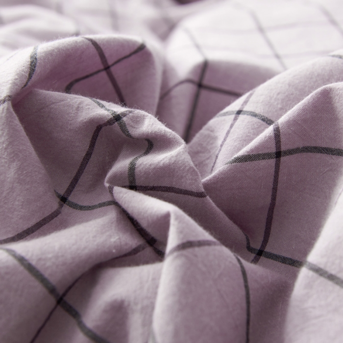 91家纺网 家纺一手货源 找家纺 柠萌家居2019全棉色织水洗棉无印良品四件套床单款格纹-浅紫