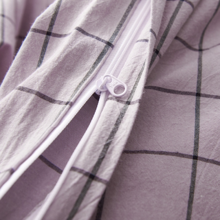 91家纺网 家纺一手货源 找家纺 柠萌家居2019全棉色织水洗棉无印良品四件套床单款格纹-浅紫