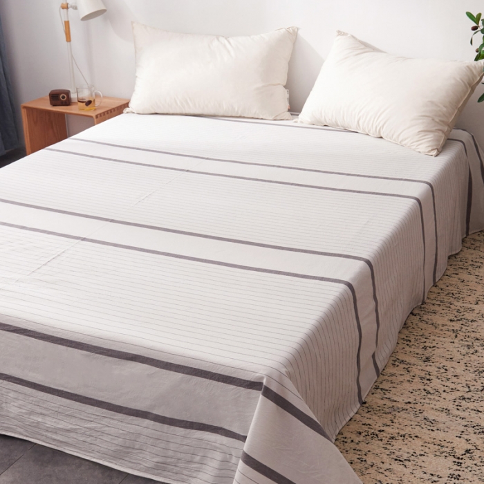 91家纺网 家纺一手货源 找家纺 柠萌家居新款全棉色织水洗棉无印良品四件套床单款宽双线-灰白条