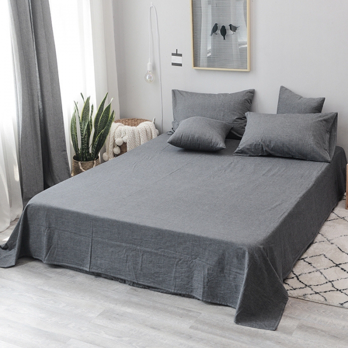 91家纺网 家纺一手货源 找家纺 柠萌家居 新款全棉色织水洗棉无印良品四件套床单款细条纹-白色