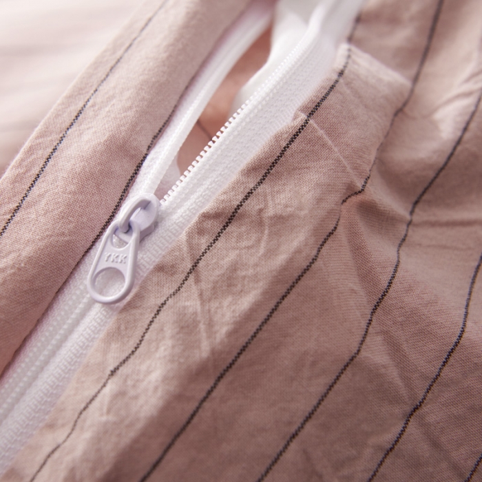 91家纺网 家纺一手货源 找家纺 柠萌家居新款全棉色织水洗棉无印良品四件套床单款 细条纹-豆沙