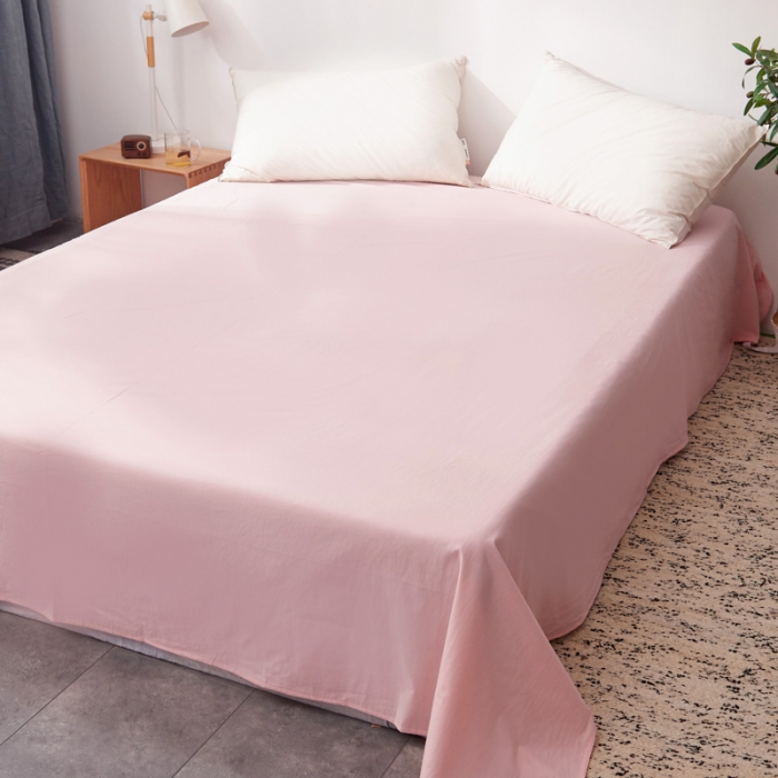 91家纺网 家纺一手货源 找家纺 柠萌家居新款全棉色织水洗棉无印良品四件套床单款细条纹-玉色