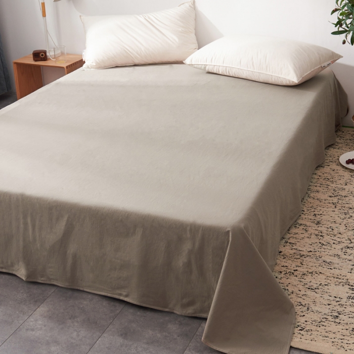 91家纺网 家纺一手货源 找家纺 柠萌家居新款全棉色织水洗棉无印良品四件套床单款 小格纹-驼色