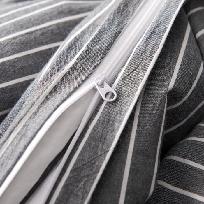 91家纺网 家纺一手货源 找家纺 柠萌家居新款全棉色织水洗棉无印良品四件套床单款中条纹-深灰色