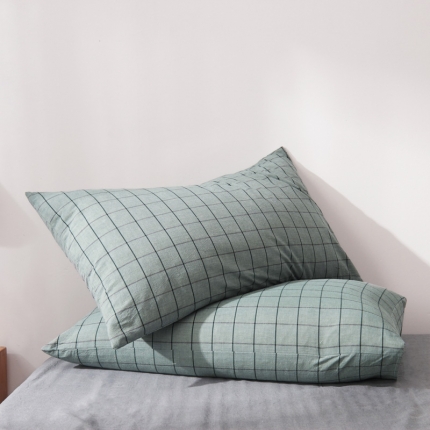 91家纺网 家纺一手货源 找家纺 柠萌家居 2019全棉水洗棉单枕套（48*74） 浅蓝小格