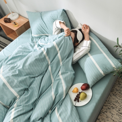 91家纺网 家纺一手货源 找家纺 柠萌家居 2019全棉水洗棉单枕套（48*74） 浅蓝小格