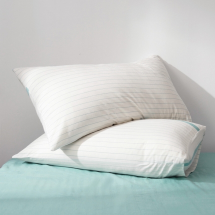 91家纺网 家纺一手货源 找家纺 柠萌家居 2019全棉水洗棉单枕套（48*74） 浅蓝小格