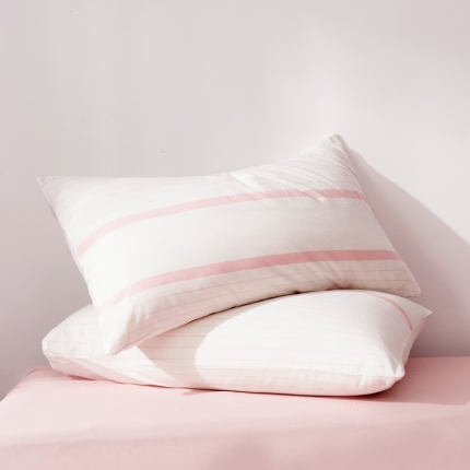 柠萌家居 2019全棉水洗棉单枕套（48*74）粉白细条