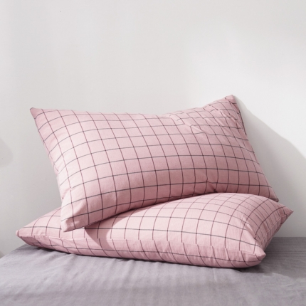 柠萌家居 2019全棉水洗棉单枕套（48*74）格纹-豆沙