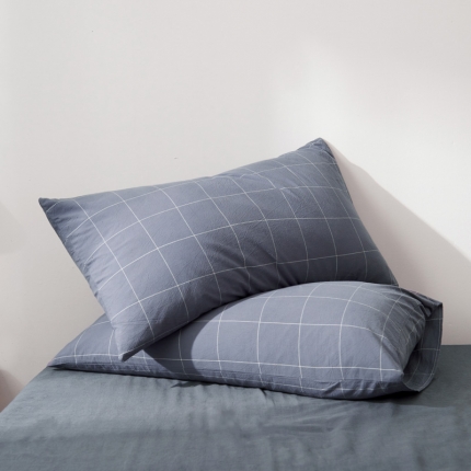 柠萌家居 2019全棉水洗棉单枕套（48*74）格纹-冷灰