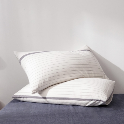 柠萌家居 2019全棉水洗棉单枕套（48*74）灰白细条