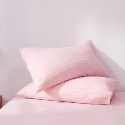柠萌家居 2019全棉水洗棉单枕套（48*74）细条纹-玉色