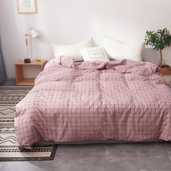 91家纺网 家纺一手货源 找家纺 柠萌家居 2019全棉水洗棉单被套 格纹-豆沙