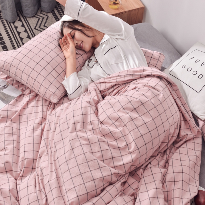 91家纺网 家纺一手货源 找家纺 柠萌家居 2019全棉水洗棉单被套 格纹-豆沙