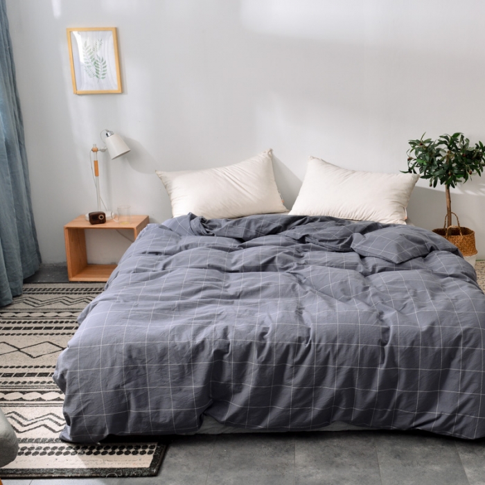 91家纺网 家纺一手货源 找家纺 柠萌家居 2019全棉水洗棉单被套 格纹-冷灰