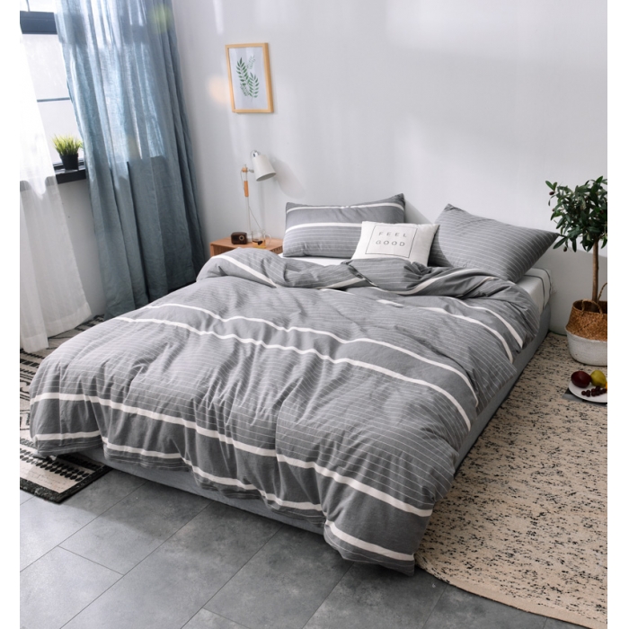 91家纺网 家纺一手货源 找家纺 柠萌家居 2019全棉水洗棉单被套 宽双线-灰白条