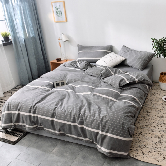 91家纺网 家纺一手货源 找家纺 柠萌家居 2019全棉水洗棉单被套 宽双线-冷灰