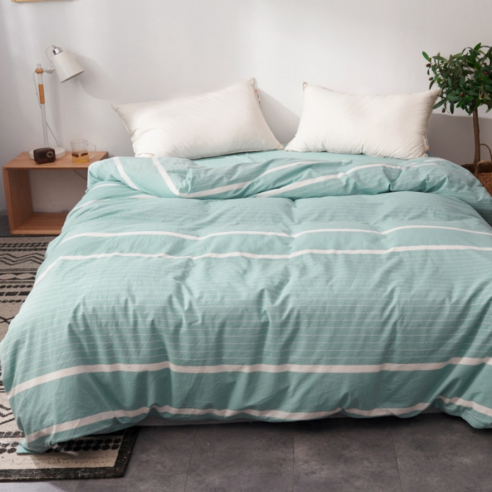 91家纺网 家纺一手货源 找家纺 柠萌家居 2019全棉水洗棉单被套 宽双线-浅绿