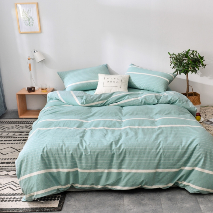 91家纺网 家纺一手货源 找家纺 柠萌家居 2019全棉水洗棉单被套 宽双线-浅绿