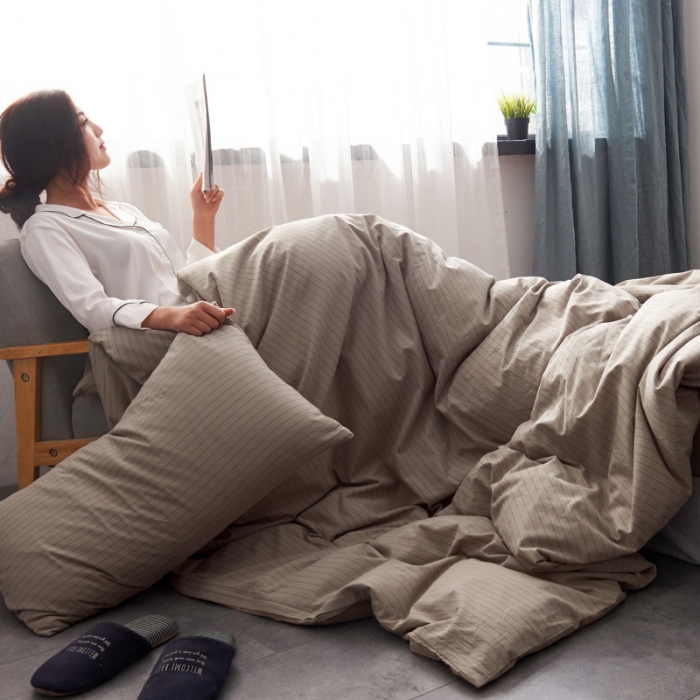 91家纺网 家纺一手货源 找家纺 柠萌家居 2019全棉水洗棉单被套 细条纹-驼色