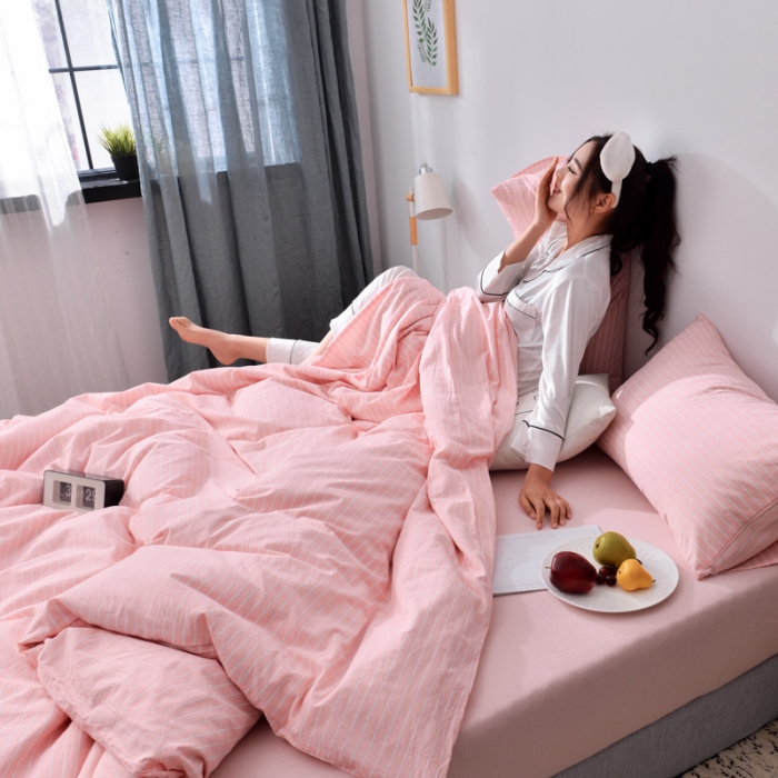 91家纺网 家纺一手货源 找家纺 柠萌家居 2019全棉水洗棉单被套 细条纹-玉色