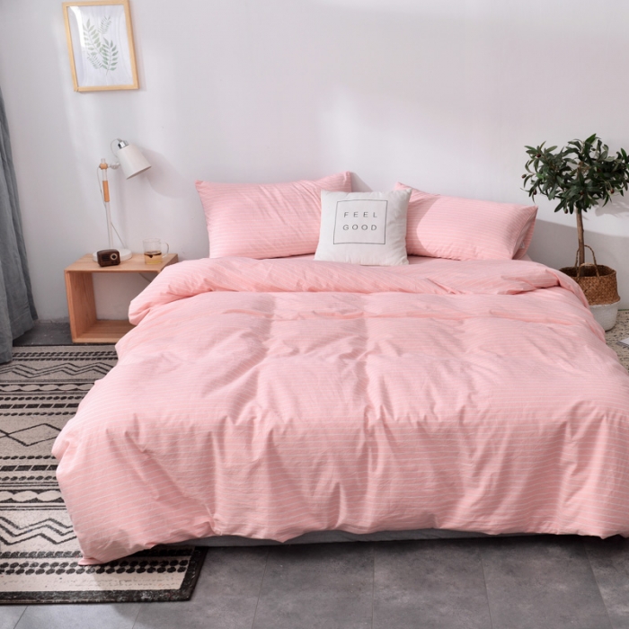 91家纺网 家纺一手货源 找家纺 柠萌家居 2019全棉水洗棉单被套 细条纹-玉色