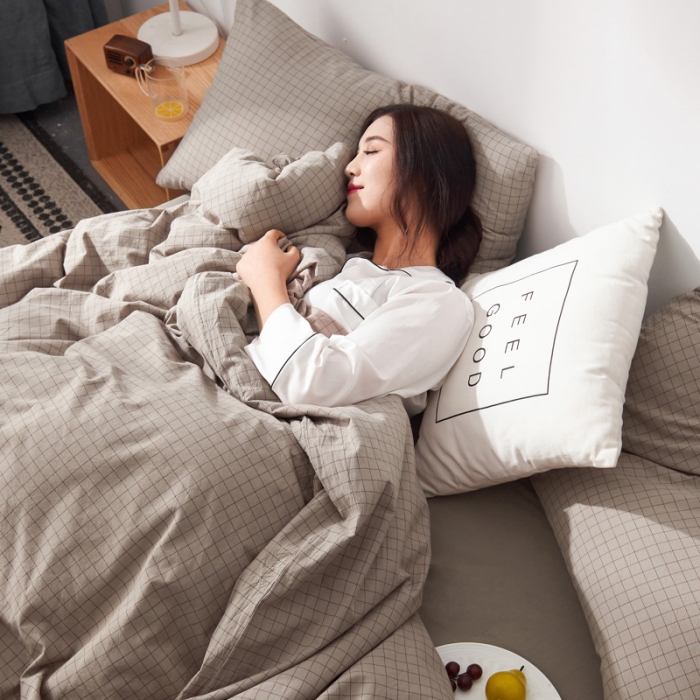 91家纺网 家纺一手货源 找家纺 柠萌家居 2019全棉水洗棉单被套 小格纹-驼色