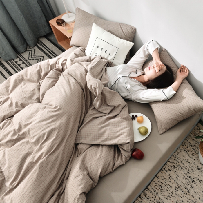 91家纺网 家纺一手货源 找家纺 柠萌家居 2019全棉水洗棉单被套 小格纹-驼色