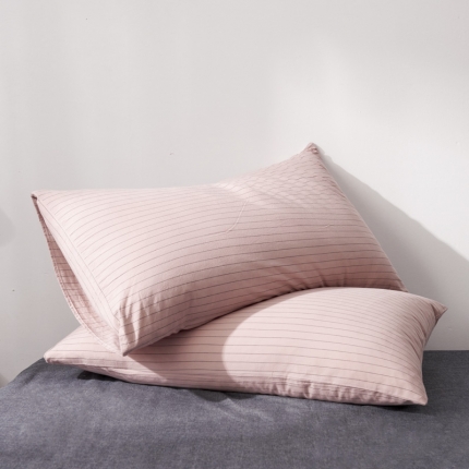 柠萌家居 2019全棉水洗棉单枕套（48*74）细条纹-豆沙