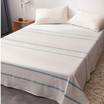 91家纺网 家纺一手货源 找家纺 柠萌家居 2019全棉水洗棉单床单绿白细条