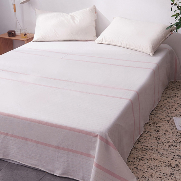 91家纺网 家纺一手货源 找家纺 柠萌家居 2019全棉水洗棉单床单粉白细条