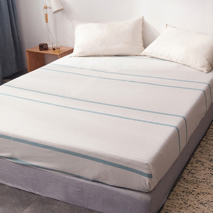 91家纺网 家纺一手货源 找家纺 柠萌家居 2019全棉水洗棉单床笠绿白细条