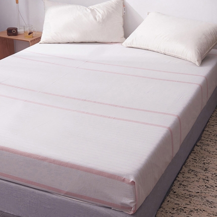 柠萌家居 2019全棉水洗棉单床笠粉白细条