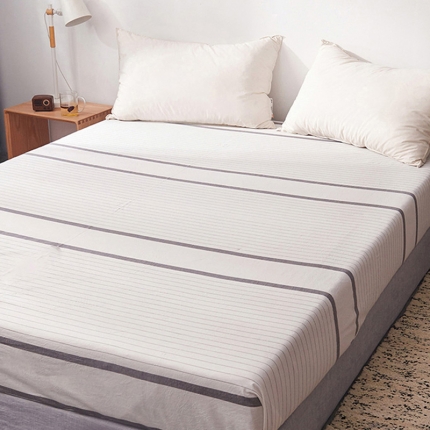 柠萌家居 2019全棉水洗棉单床笠灰白细条