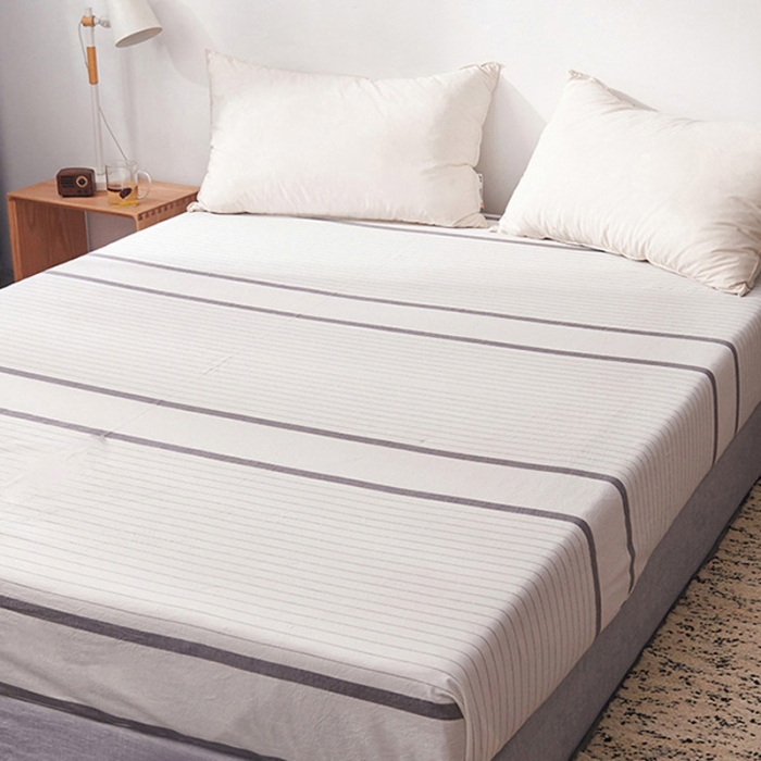 91家纺网 家纺一手货源 找家纺 柠萌家居 2019全棉水洗棉单床笠灰白细条