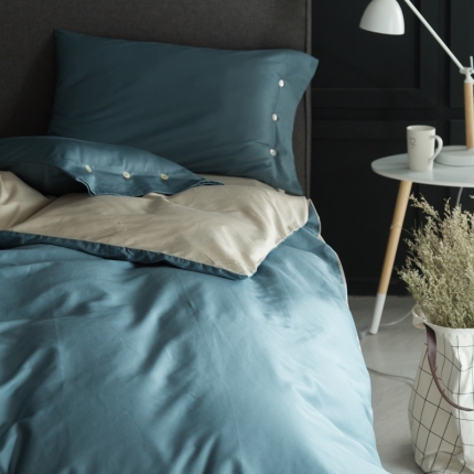 91家纺网 家纺一手货源 找家纺 涞澳家纺 长绒棉素色双拼四件套 浅石兰灰