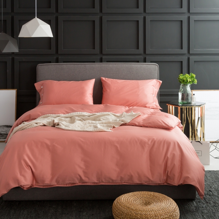 91家纺网 家纺一手货源 找家纺 涞澳家纺 长绒棉素色四件套 浆果粉