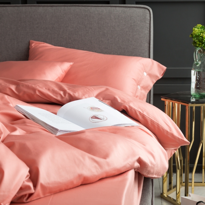 91家纺网 家纺一手货源 找家纺 涞澳家纺 长绒棉素色四件套 浆果粉