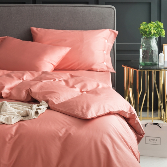 91家纺网 家纺一手货源 找家纺 涞澳家纺 长绒棉素色四件套 浆果粉