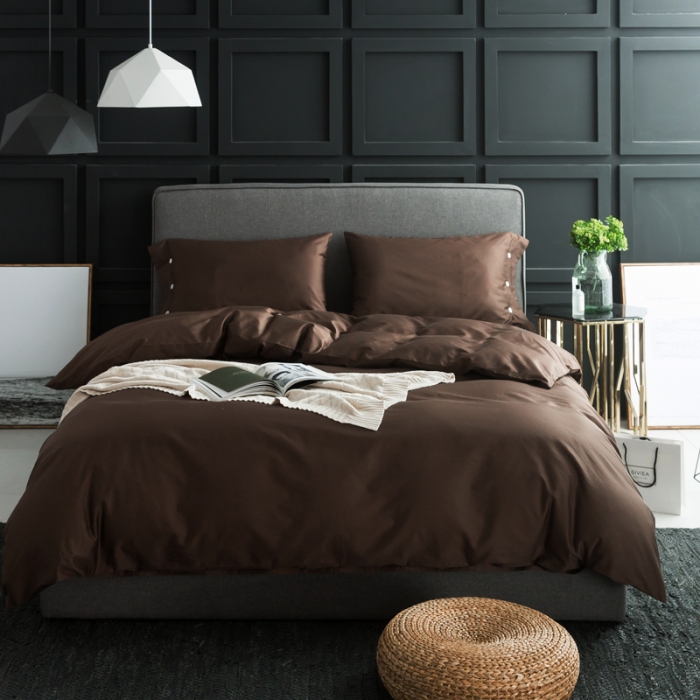 91家纺网 家纺一手货源 找家纺 涞澳家纺 长绒棉素色四件套 咖啡棕