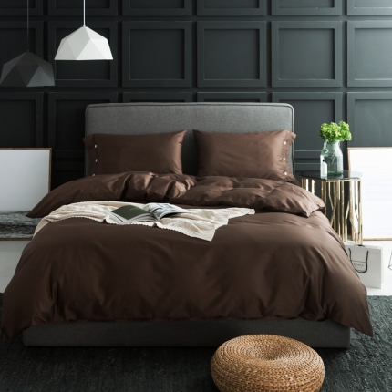 91家纺网 家纺一手货源 找家纺 涞澳家纺 长绒棉素色四件套 咖啡棕