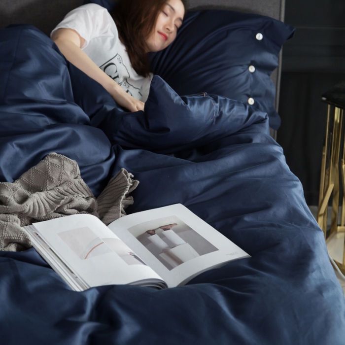 91家纺网 家纺一手货源 找家纺 涞澳家纺 长绒棉素色四件套 孔雀蓝