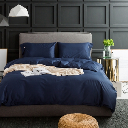 涞澳家纺 长绒棉素色四件套 孔雀蓝