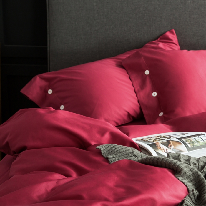 91家纺网 家纺一手货源 找家纺 涞澳家纺 长绒棉素色四件套 浪漫红