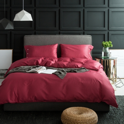 涞澳家纺 长绒棉素色四件套 浪漫红
