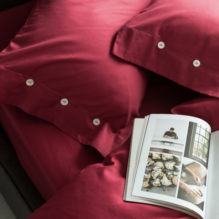 91家纺网 家纺一手货源 找家纺 涞澳家纺 长绒棉素色四件套 浪漫红