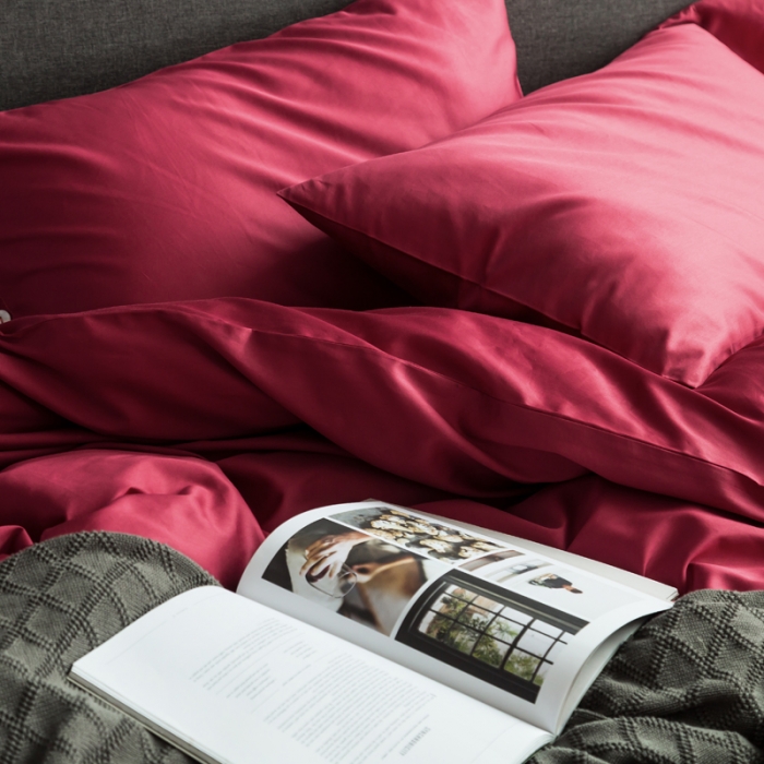 91家纺网 家纺一手货源 找家纺 涞澳家纺 长绒棉素色四件套 浪漫红