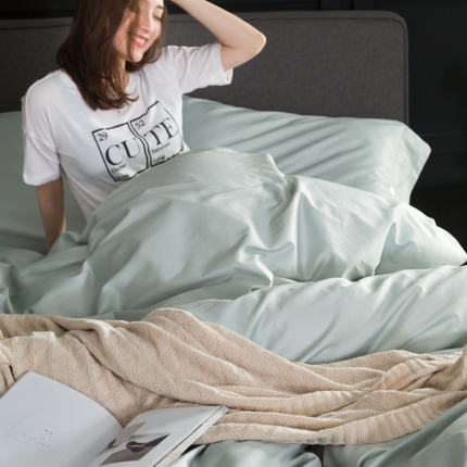 91家纺网 家纺一手货源 找家纺 涞澳家纺 长绒棉素色四件套 沙漠蓝