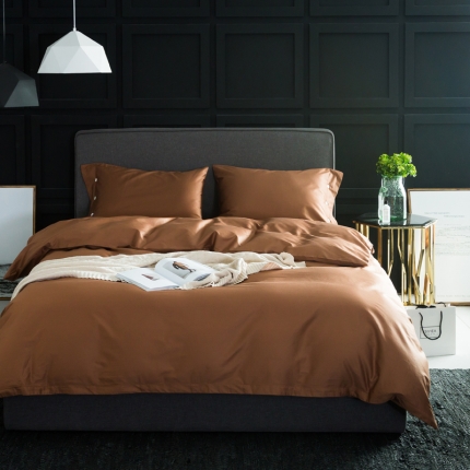 涞澳家纺 长绒棉素色四件套 太妃咖